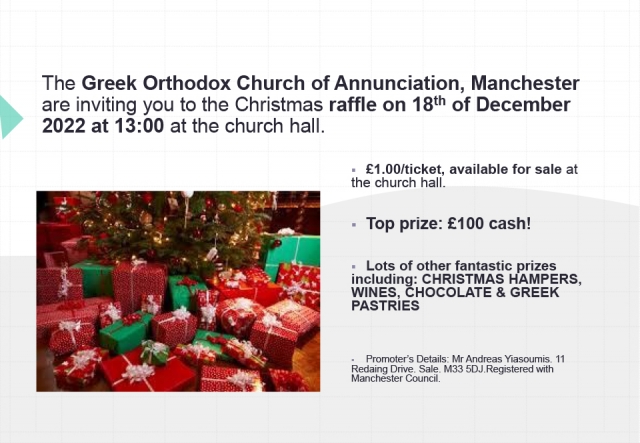 The Greek Orthodox Church of Annunciation-Christmas raffle on 18th of December